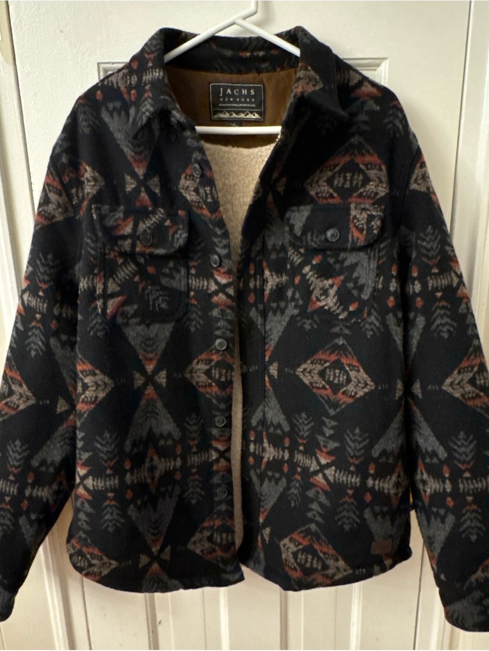 Jachs New York Jacket Wool Blend Sherpa Lined Aztec Southwestern Mens L